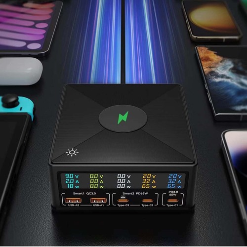 160W LCD Display 5-Port GaN PD/QC 3.0 USB Charging Station HUB Wireless Charger - Picture 9 of 9