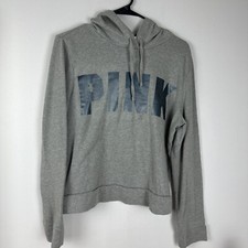 PREOWNED WOMENS GREY PINK PULLOVER HOODIE M Medium