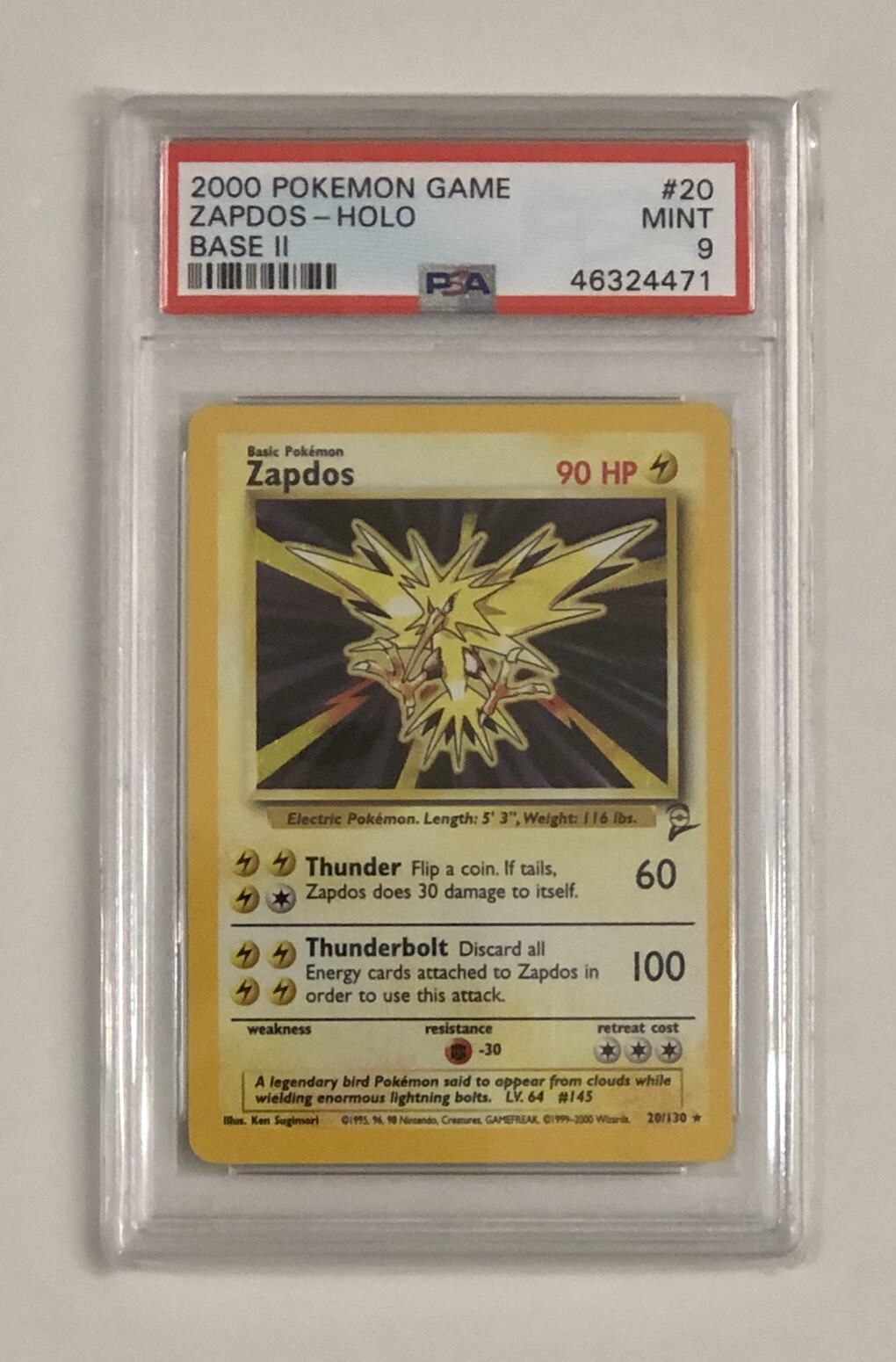 Pokémon Zapdos 20/130 Base Set 2 PSA 9 MINT Holo