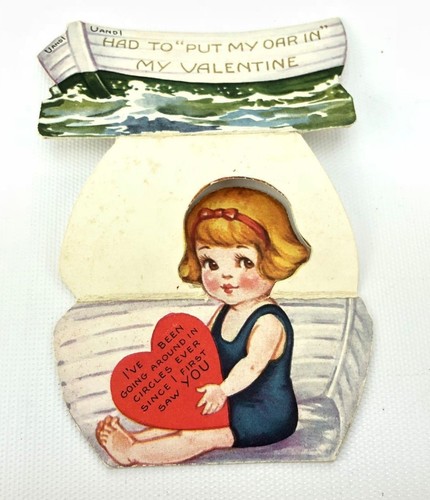 Vintage Put My Ruder IN Maritim Boot Valentinskarte Ephemera Papier Urlaub Mädchen - Bild 2 von 3