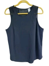 RBX Tank Top Women's L Loose Fit Black Pleated Back Reflective Mesh Racer Back