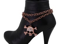 Women Rose Gold Metal Boot Chain Bracelet Shoe Skeleton Skull Charm Biker Rider