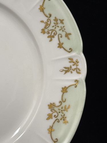(12) Haviland 9.625" Green & Raised Gold Handpainted(?) DINNER PLATE - Blank 10 - Picture 6 of 16