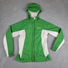 Columbia Jacket Women's Medium Green And White Long Sleeve Wind Breaker Hooded