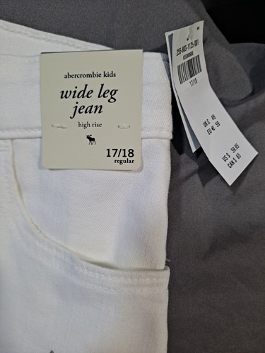 Abercrombie Kids Girls Wide Leg High Rise White Floral Jeans 17/18 Regular NWT - Picture 5 of 12