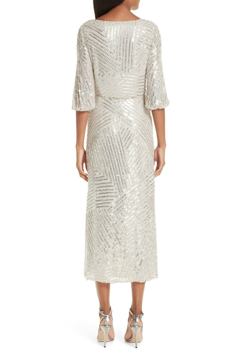 rachel gilbert silver sequin dress Rachel Gilbert Silver Crystal Evening Gown