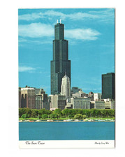 The Sears Tower West from Lake MI toward downtown Chicago VTG postcard UNP