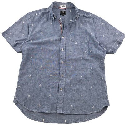 Beams Heart Embroidered Skull Crossbones Anchors Oxford Shirt Large Short Sleeve