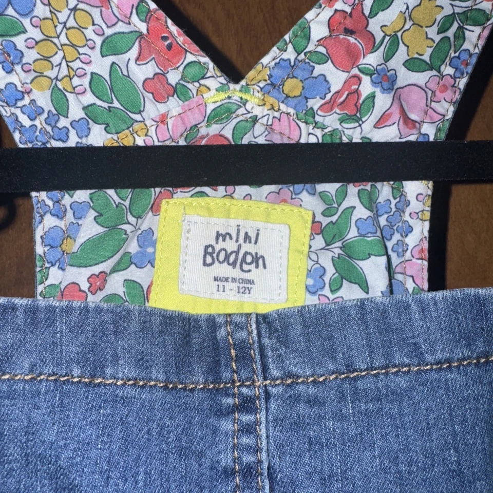 Mini Bodes Floral Lined Overalls Light Vintage Denim 11-12Y - Image 2 of 4