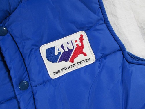Vtg 70s 80s ANR Freight System Patch Blue Puffer Vest Promo Sz M Snap Front - Picture 3 of 8