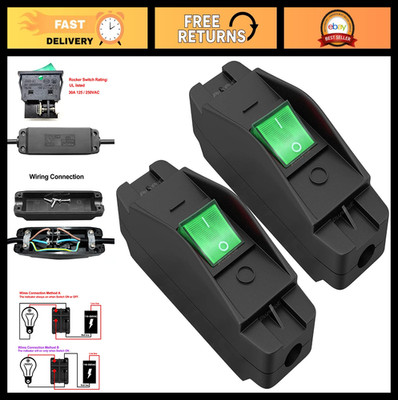 Heavy Duty Inline Cord Switch 30A AC125V/250V On/Off Rocker for High Power Lamp,