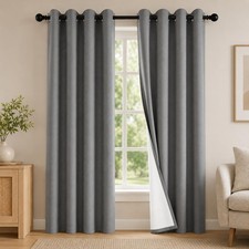 2 Panels 100 Percent Blackout Curtains Grommet Thermal Drapes 54 x 84 Inch Grey
