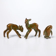 Vintage Bronze Mini Deer Penguin Animal Figurines 3pc Lot 1.5 - 2.25"h