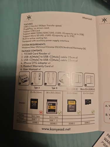 Konyead Three Slot Usb- C 10gbps Card Reader CFB & SD4.0 TF 4.0 external Power - Picture 5 of 5