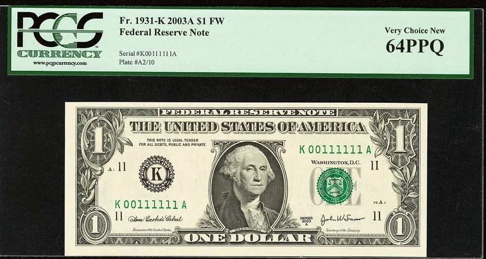 (( LOW # 00111111 )) True Binary Fancy serial number $1 PCGS 64 PPQ near solid - Image 2 of 3