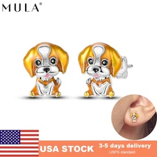 MULA European Women Stud Earrings Enamel Cute Dog 925 Sterling Silver Jewelry