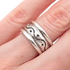 925 Sterling Silver Vintage Modernist Wave Oxidized Band Ring Size 6.25
