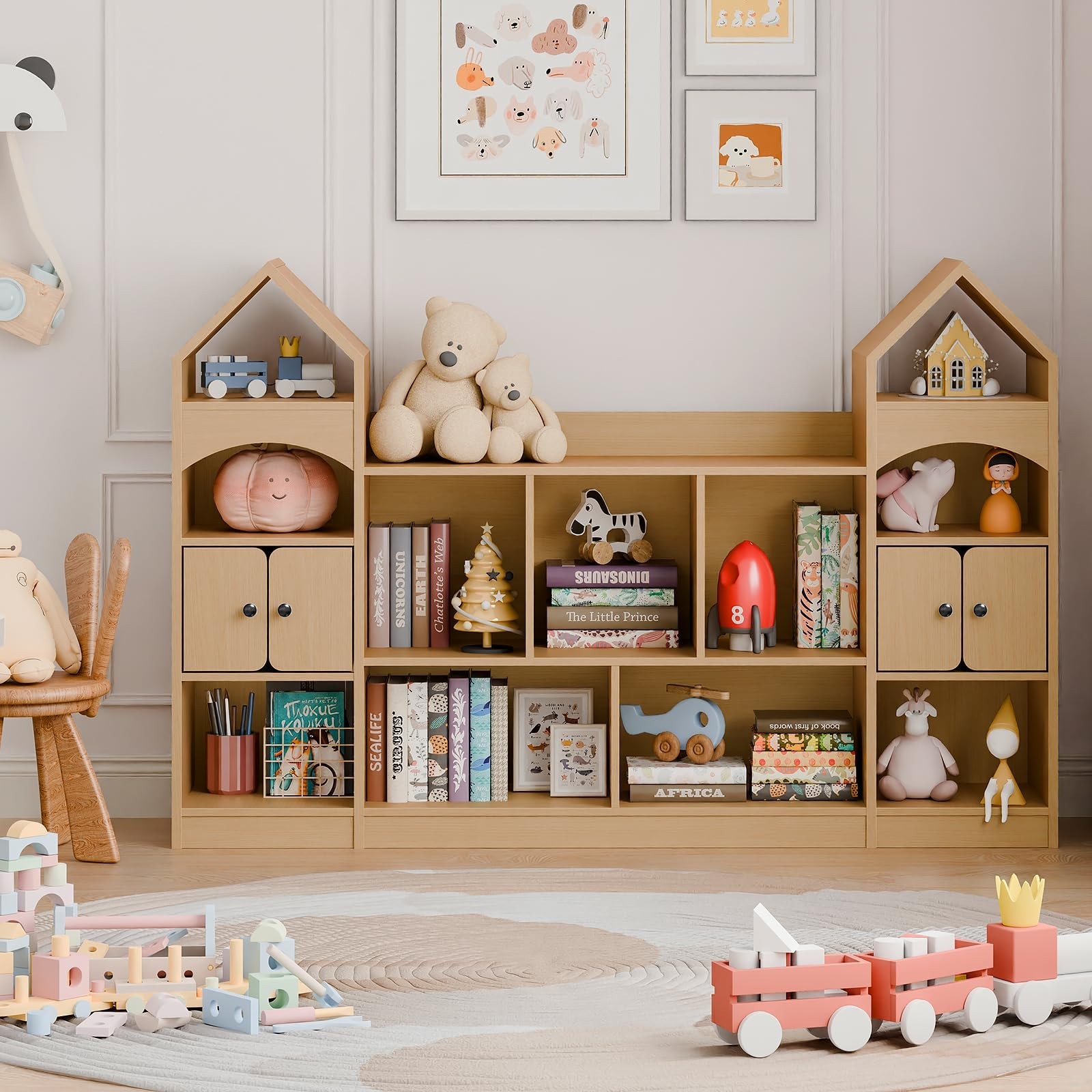 Castle Shape Kids Bookshelf, Children Bookcase Toy Storage Organizer