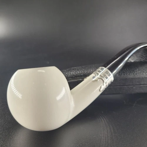 Smooth apple meerschaum pipe & sterling silver handcarved block meerschaum CPW22