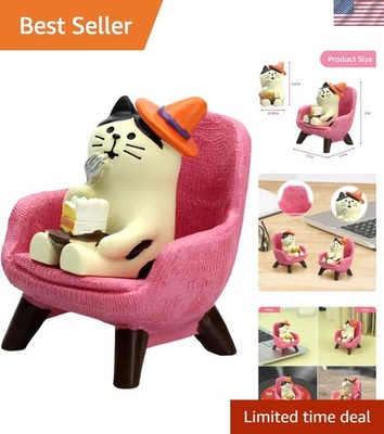 Adorable Kitten Figurine Eating Cake on Pink Sofa - Perfect Gift for Cat Lovers