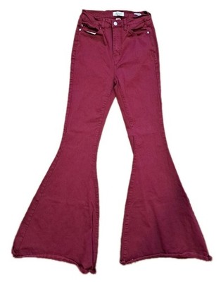 Judy Blue Jeans 7/28 High Waist Super Flare Red Maroon Bell Bottom Pants JB84164