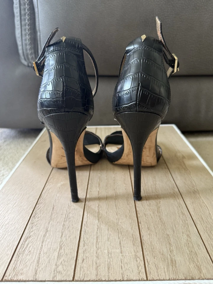 Sam Edelman Heels Size 7.5 Eleanor Black Snake Print Ankle Buckle Strap Open Toe - Image 4 of 4