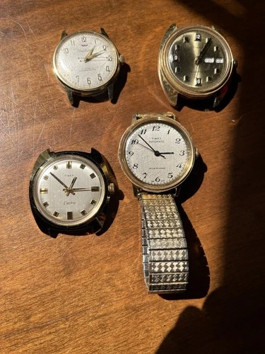 4 Vtg Waltham Timex Electric Auto Men’s Watch Lot Estate Find 2 Run Gold Tone