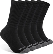 Mens 100% Cotton Moisture Wicking Cushioned Crew Socks, Athletic Performance ...