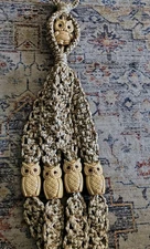 Vintage Macrame Large Plant Holder With Owls