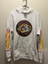 Vintage Hells Angels Hoodie Support BC 81 Size L Flame Sleeve Fade White Rock