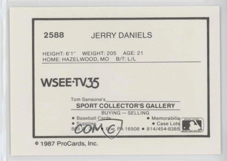 1987 ProCards Minor League Jerry Daniels #2588 - Image 2 of 2