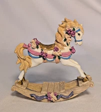 Vintage resin rocking horse carousel style flowers 4.5"x4.5" pretty figurine