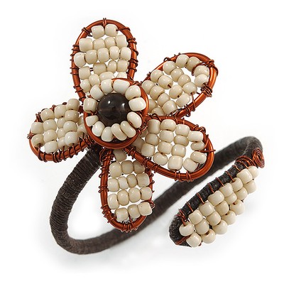 Statement Blume Kupferdraht Flex Armband/weiß/verstellbar
