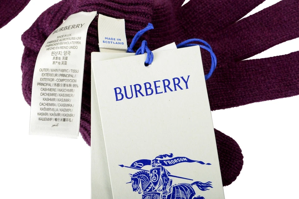 Guantes Burberry "EKD Cashmere Gloves" Púrpura Logo Bordados Talla M/L Foto 4 de 4