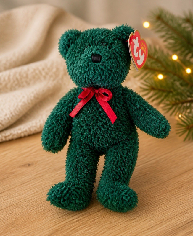 Ty Jingle Beanies Holiday Teddy Green Bear Plush Beanbag Retired 2001 MPN