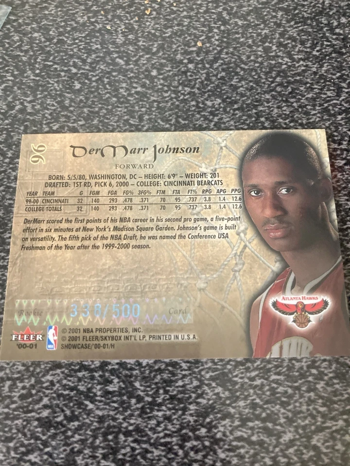 2000-01 FLEER SHOWCASE БАСКЕТБОЛЬНАЯ КАРТОЧКА #96, DERMARR JOHNSON 338/500 - Изображение 2 из 2