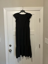 Shein Black Crewneck Ruffle Sleeve Tiered Ruffle Maxi Dress Women's 10/12 Modest