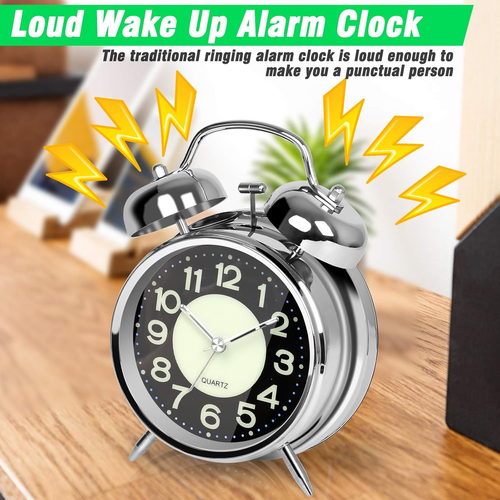 ® Super Loud Alarm Clock for Heavy Sleepers Adults,Twin Bell Retro 4 Inch Silent - Picture 5 of 12