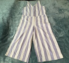 Beach Lunch Lounge Linen/Cotton Jumpsuit Striped Blue Navy/White L.