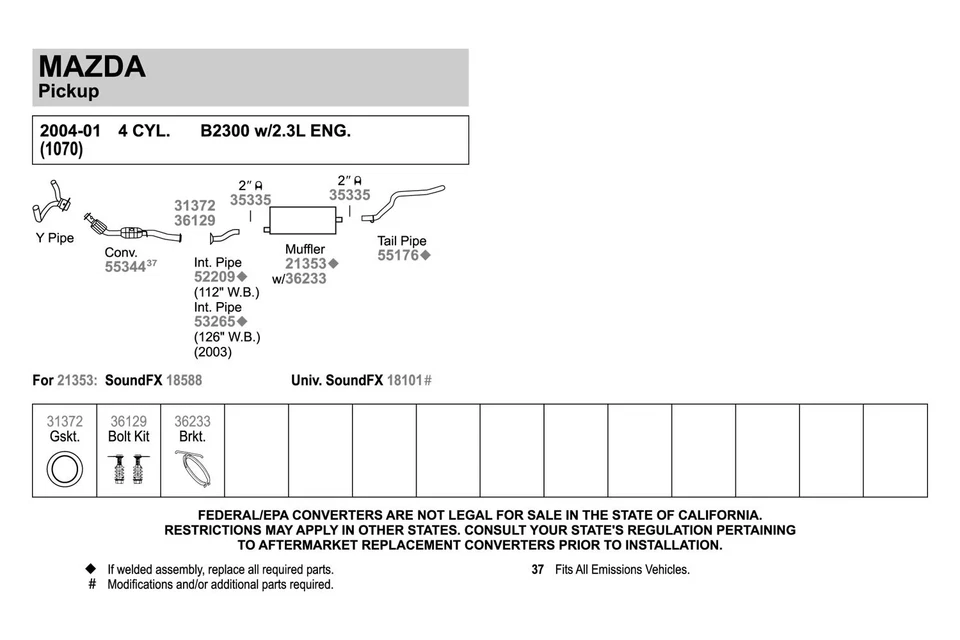 For Ford Ranger 1998-2003 Walker 55176 Aluminized Steel Exhaust Tailpipe Foto 2 de 4