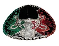 Pigalle Black Sombrero Mariachi Hat Mexican Flag Horse Shoes Charro Sz Small 6.5
