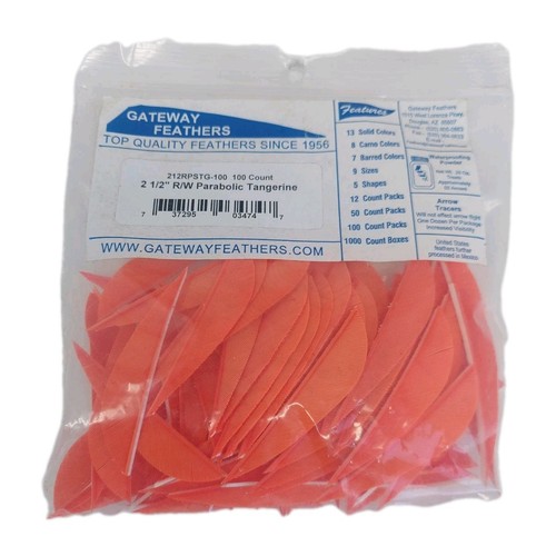 100pk Gateway Feathers 2.5" Right Wing: Parabolic Tangerine Orange 212RPSTG-100 - Picture 1 of 4