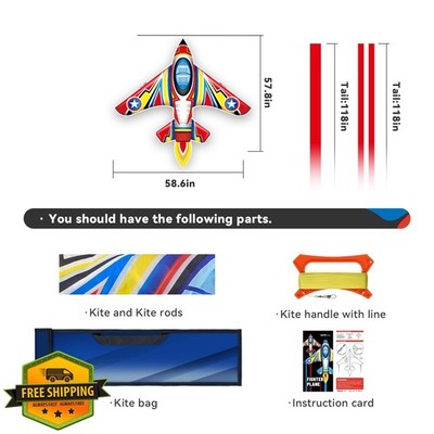 SGftre Fighter Plane Kite Red Easy Fly for Boys Girls Ages 4-8