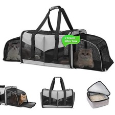 Cat Carrier with Litter Box - Cat Carrier for 2 Cats, Portable 2-in-1 Double ...
