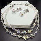 Vintage 2 Strand AURORA BOREALIS Crystal Bead Necklace / Dangle Clip Earrings — photo 1
