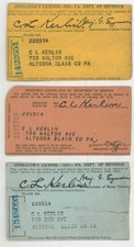 1930s Lot PA Operator License Altoona Blair County C L Kerlin Driver Permit Card