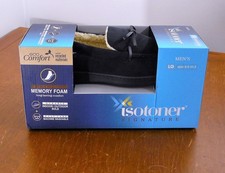 Isotoner Signature Memory Foam Slippers NIB Men LG Size 9.5-10.5 In/Outdoor Sole