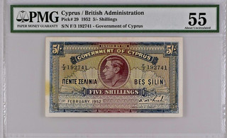 CHIPRE 5 chelines 1952 KGVI en estado como nuevo clasificado AU55 por PMG RARO