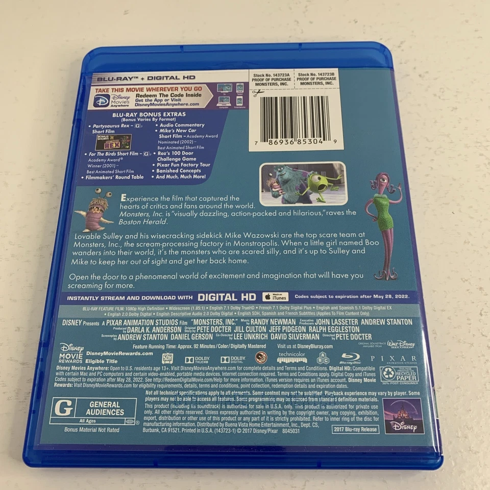 Monsters, Inc. (Blu-ray, 2001) - Image 2 of 3