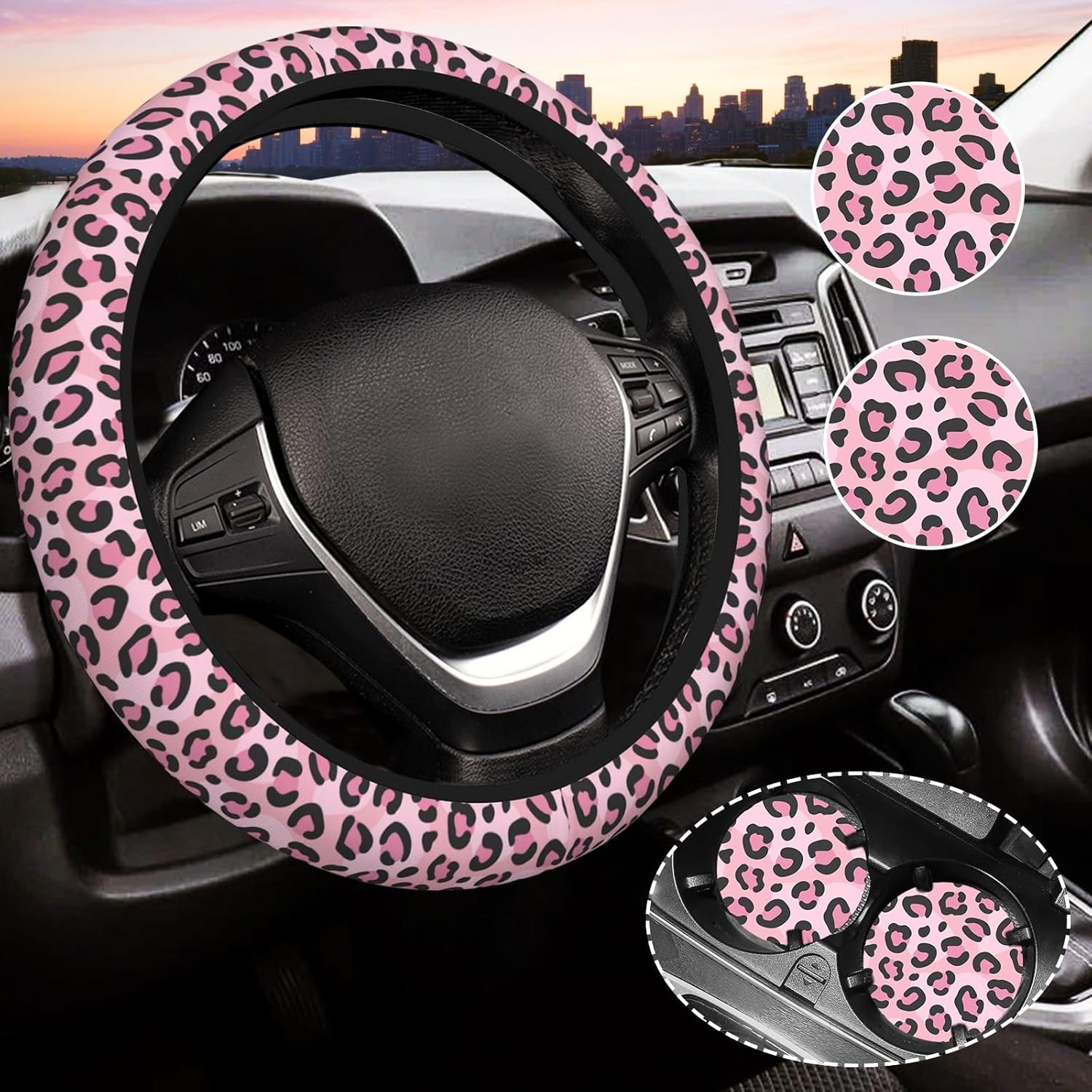 Leopard Print Steering Wheel Cover, Universal Auto Stering Wheel  Color: pink